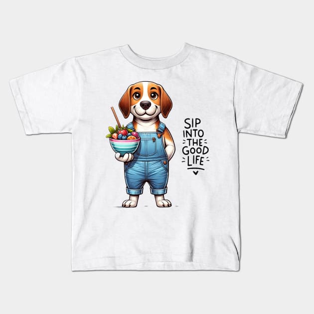 "Dip into the Good Life" - Beagle and Fruit Bowl Kids T-Shirt by WEARWORLD